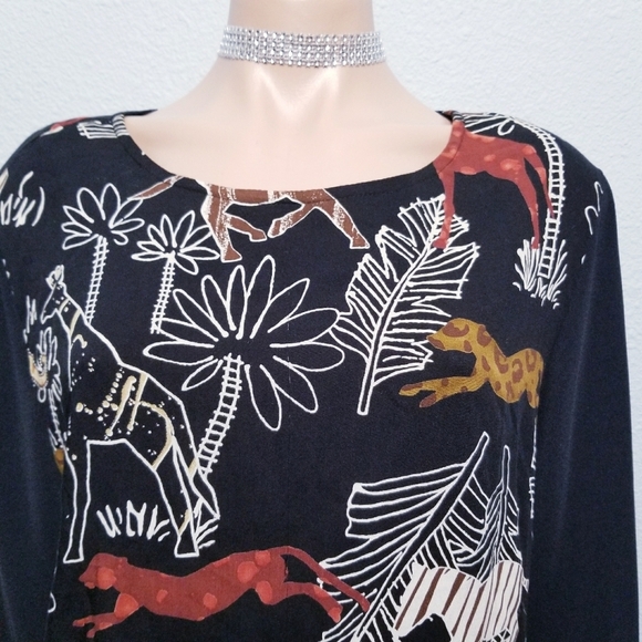 Vintage 80's 90's retro Novelty animal elephant giraffe blouse top MEDIUM - Picture 3 of 7